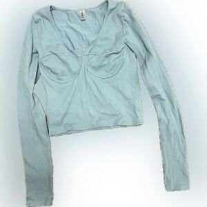 ANWND long sleeves blue ribbed cropped corset top size S/M
